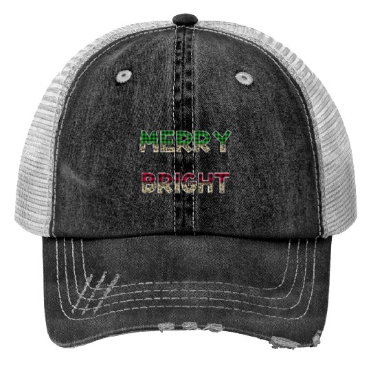 Merry and Bright Christmas Print Trucker Hats
