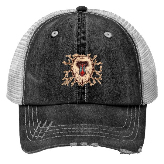 Baboon Monkey Face Print Trucker Hats