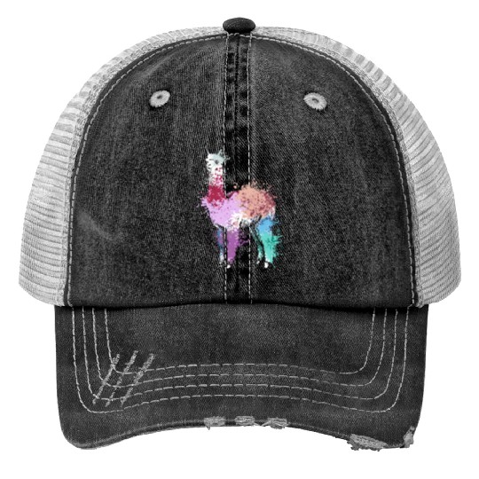 Colorful Splash Art Farm animals alpaca Llama Print Trucker Hats