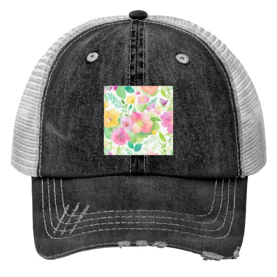 watercolor wildflower pattern Print Trucker Hats