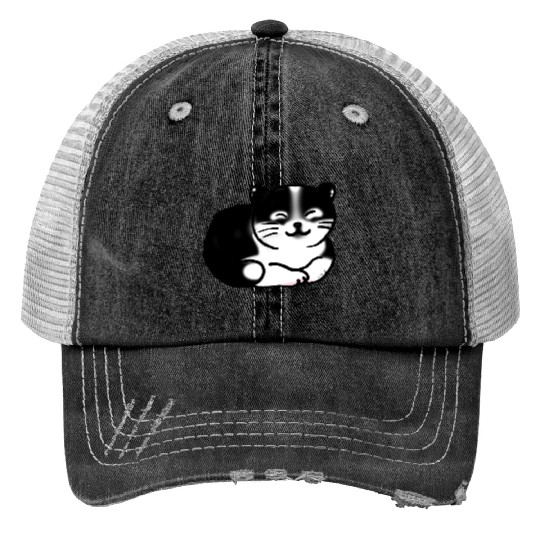 Black And White Cat Print Trucker Hats
