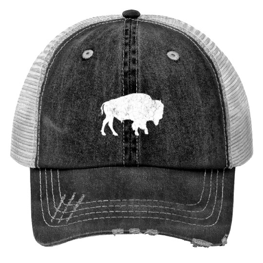 Distressed Buffalo Bison Animal Print Trucker Hats