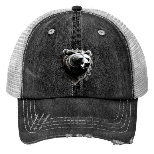 Dark muzzle black and white Print Trucker Hats Russian Ornam.