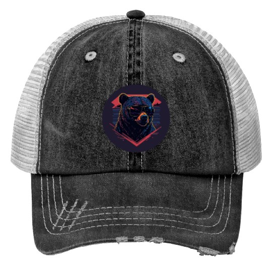 Synthwave Bear art Print Trucker Hats