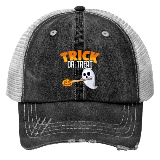 Creepy Baseball Pumpkin Ghost For Trick Or Treat Print Trucker Hats