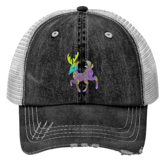 Whimsical Purple Cactus Deer Alebrije Print Trucker Hats