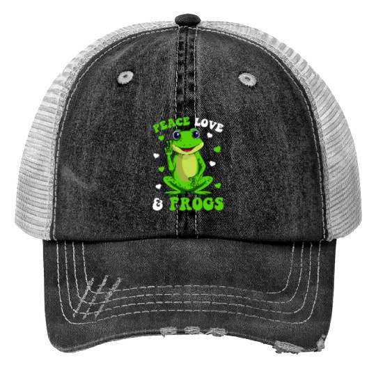 Peace Love Frogs Lover Frog Kids Girls Women Print Trucker Hats