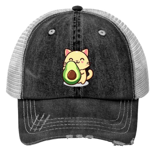 Cat with avocado Print Trucker Hats