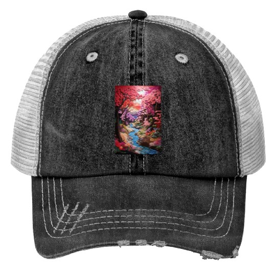 Multi-color Zen Garden river - Japanese Print Trucker Hats