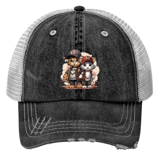 Cute Cats Going Back to School Print Trucker Hats