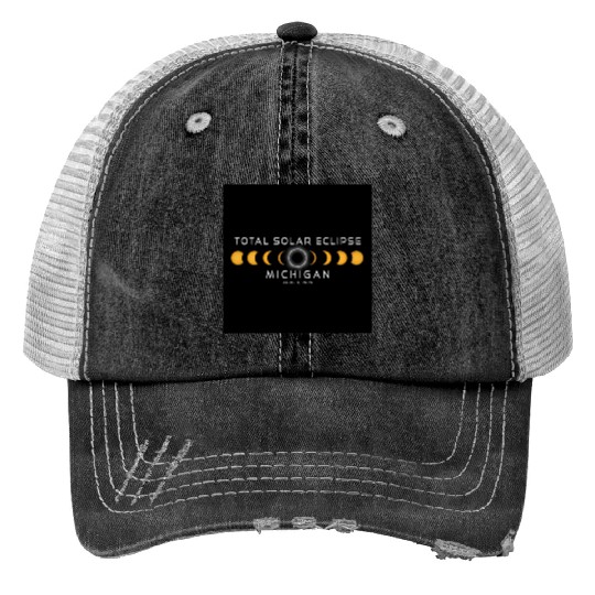 Michigan 2024 Eclipse Cool Souvenir April 8 Print Trucker Hats