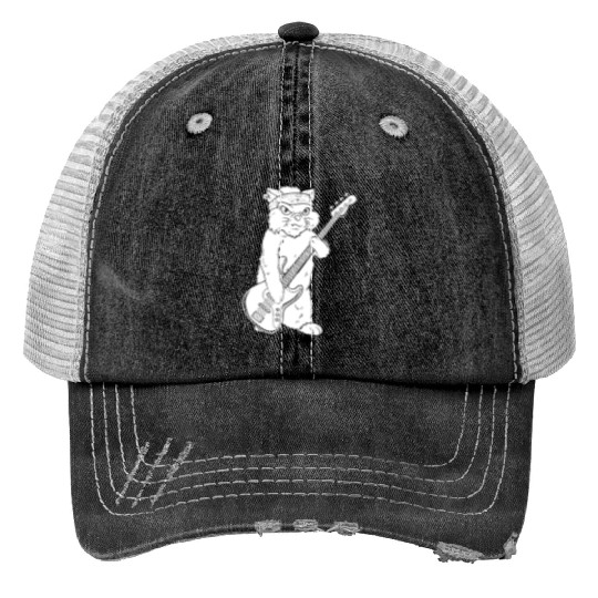 Bass Guitar Bassist Cat Print Trucker Hats
