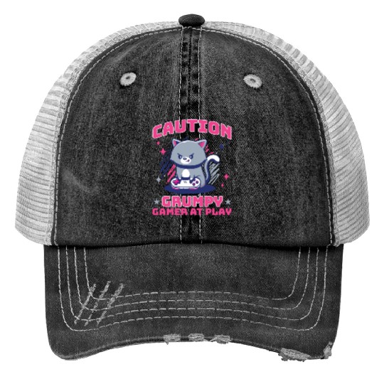Gaming, Gaming, Video Game, Grumpy Cat Gamer Print Trucker Hats