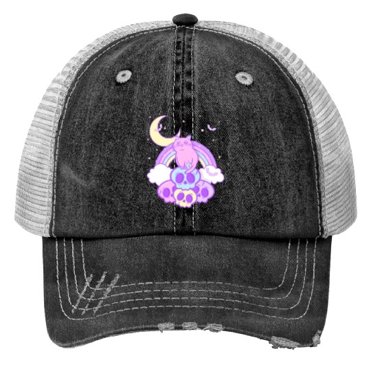 Pastel Goth Cat Skull Lover Cute Gothic Yami Print Trucker Hats