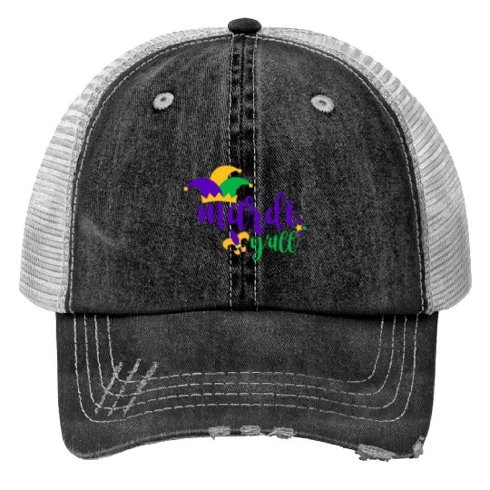 Mardi Gras Y all Print Trucker Hats
