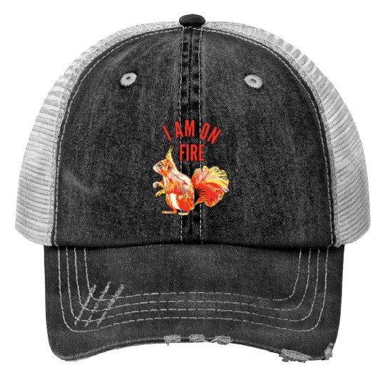 Squirrel I am on Fire Print Trucker Hats