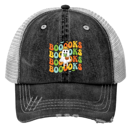 Booooks Cute Ghost Reading A Book Funny Book Lover Print Trucker Hats