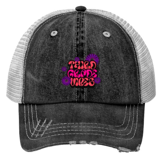 Fourth Grade Vibes for School Guys Neon Colors Print Trucker Hats