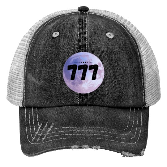 Purple Moon Angel Numbers 777 Print Trucker Hats