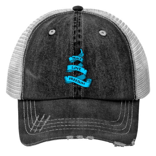 Peace love freedom blue Print Trucker Hats