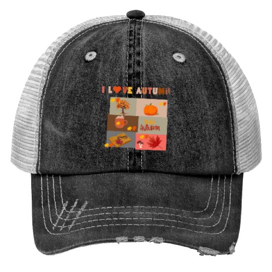 I love Autumn Print Trucker Hats