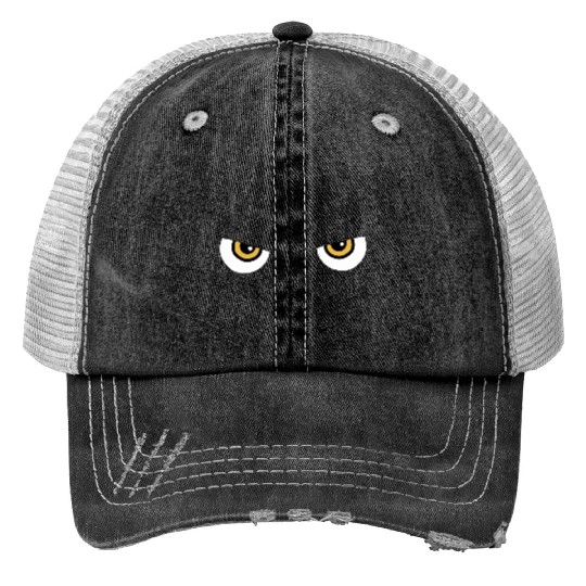 Black Cat Yellow Eyes | Halloween Cat Lovers Gift Print Trucker Hats