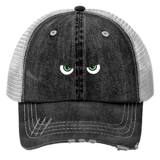 Black Cat Green Eyes | Halloween Cat Lovers Gift Print Trucker Hats