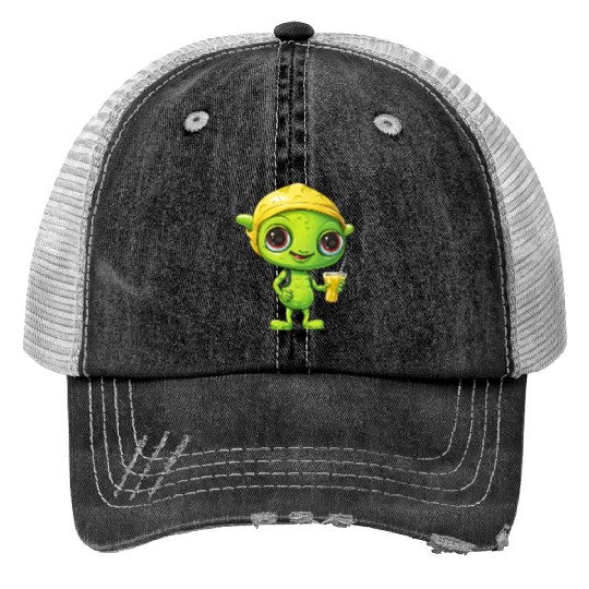 Refreshing Alien Lemonade: Green & Yellow Blend Print Trucker Hats