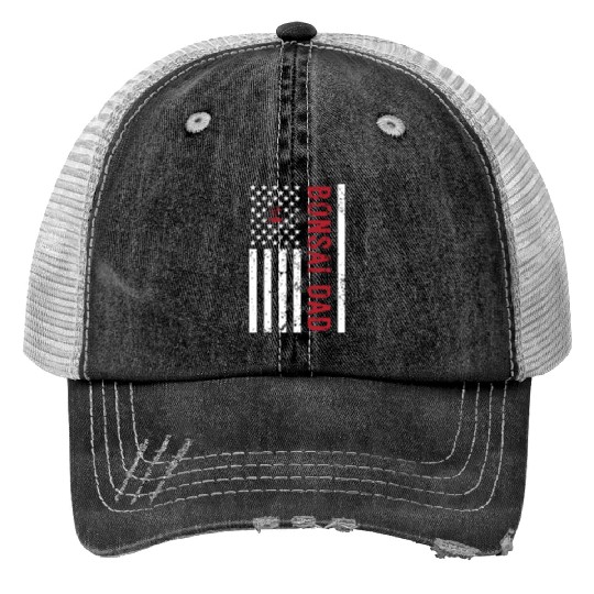 American Flag Bonsai Dad Print Trucker Hats