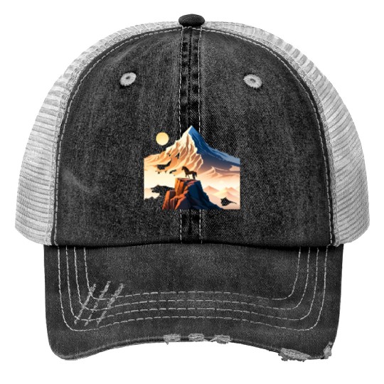 Horse running to mountain Print Trucker Hats
