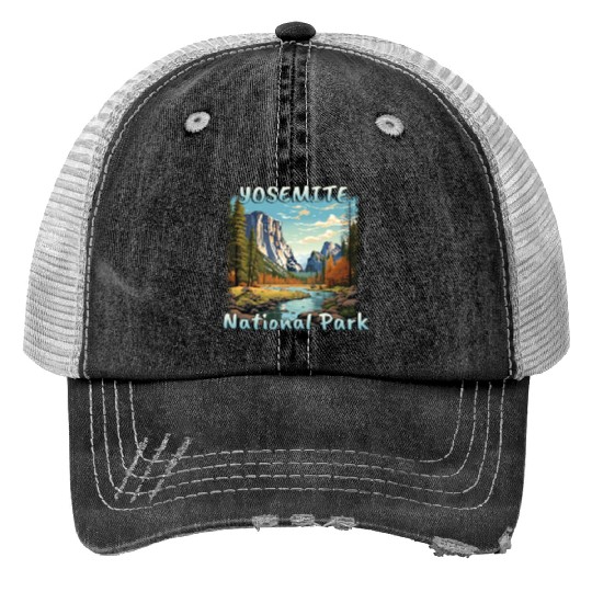 USA Yosemite National Park Sierra Nevada Colorful Print Trucker Hats