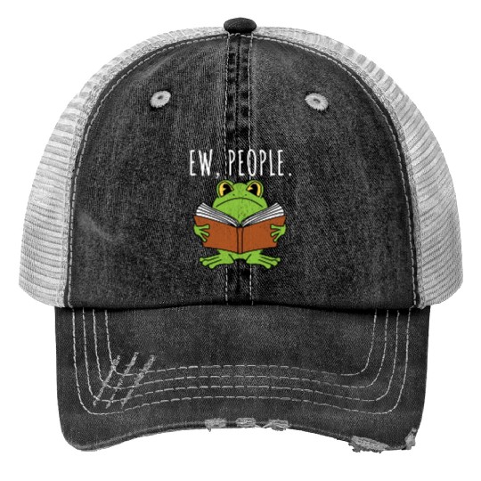 Ew People Cottagecore Frog Reading Book Print Trucker Hats