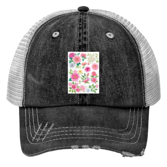 Lavender and Lilac Spring Flowers Print Trucker Hats