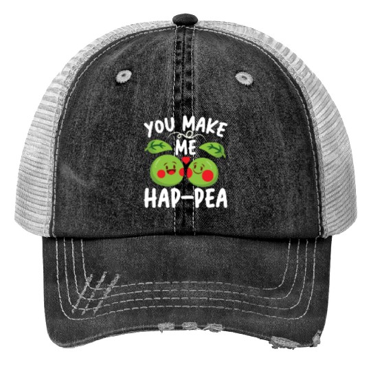 You Make Me Hap-pea for a Husband Wife Bride Print Trucker Hats