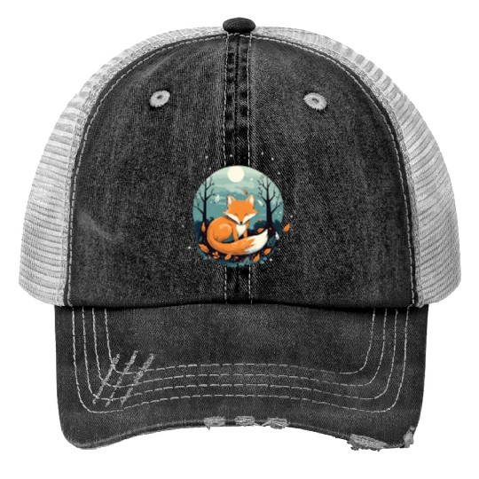 Sleeping Fox Sleepyhead Napping Sleep Fox Lover Print Trucker Hats