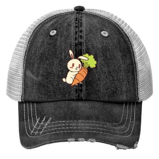 Rabbit And Carrot Print Trucker Hats