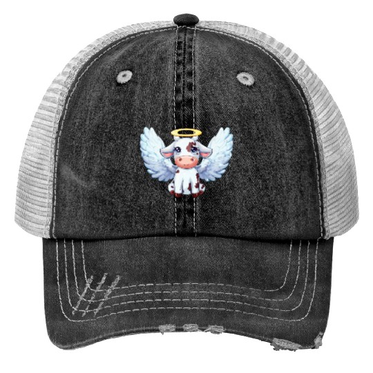 cow angel wings farm halo Print Trucker Hats