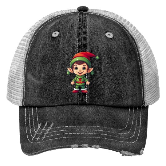 Cool Jolly Stylish Christmas Elf Print Trucker Hats