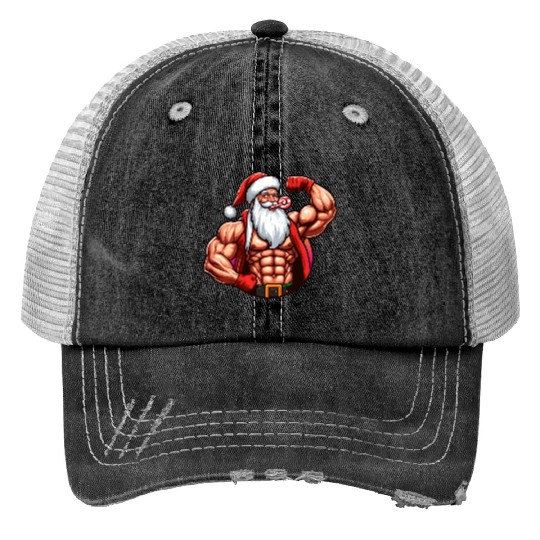 Muscular Santa Fit for the holidays Print Trucker Hats
