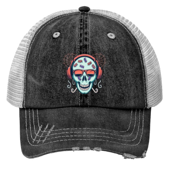 Skull Candy Halloween For Music Print Trucker Hats