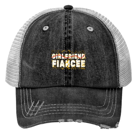 Girlfriend Fiancee Couple Engagement Engaged Print Trucker Hats