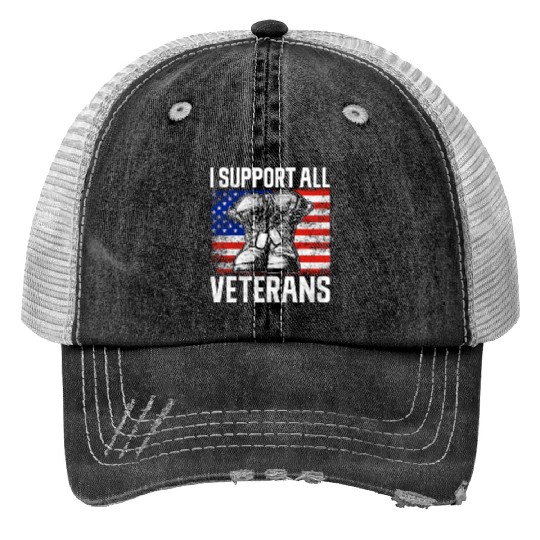 Veteran I Support All Veterans Day Soldiers Print Trucker Hats