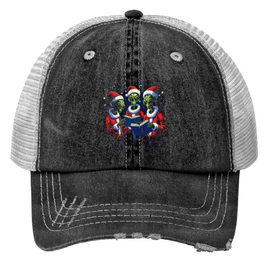Alien Christmas Carolers Print Trucker Hats