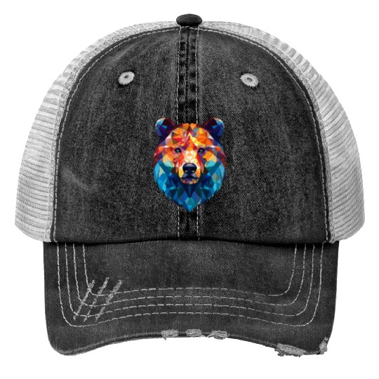 Wild Psychedelic Bear Geometric Vibrant Print Trucker Hats