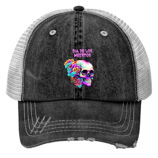 Vintage Dia de los Muertos Art Design Sugar Skull Print Trucker Hats