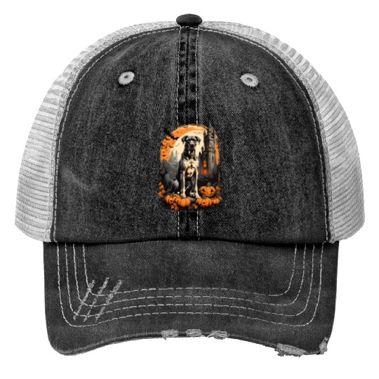 A Great Dane Halloween Adventure Print Trucker Hats