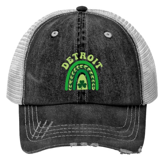 Detroit Michigan Irish Shamrock Kawaii Rainbo St Print Trucker Hats