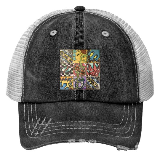 Hand painted wooden squares art by KateToxin Print Trucker Hats