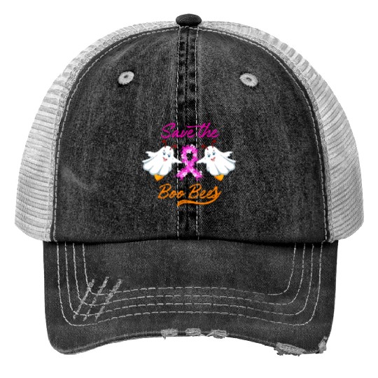 Breast Cancer Halloween Save The Boo Bees Print Trucker Hats