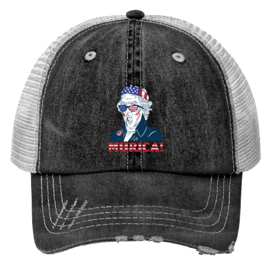 Patriotic President Thomas Jefferson Murica Print Trucker Hats